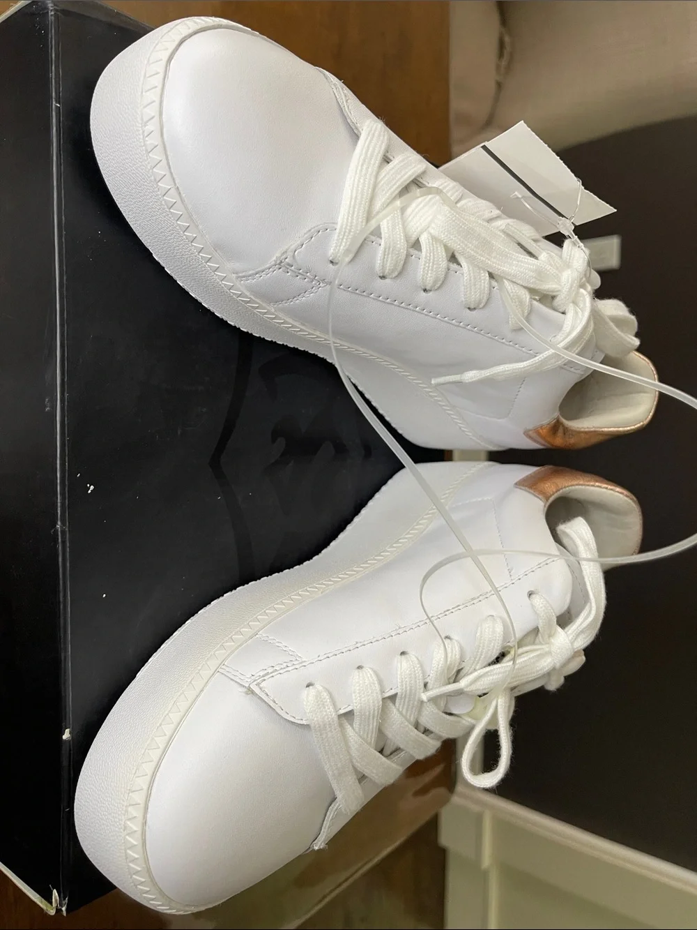 Ash White Sneakers with Rose Gold Heel - SIZE 7